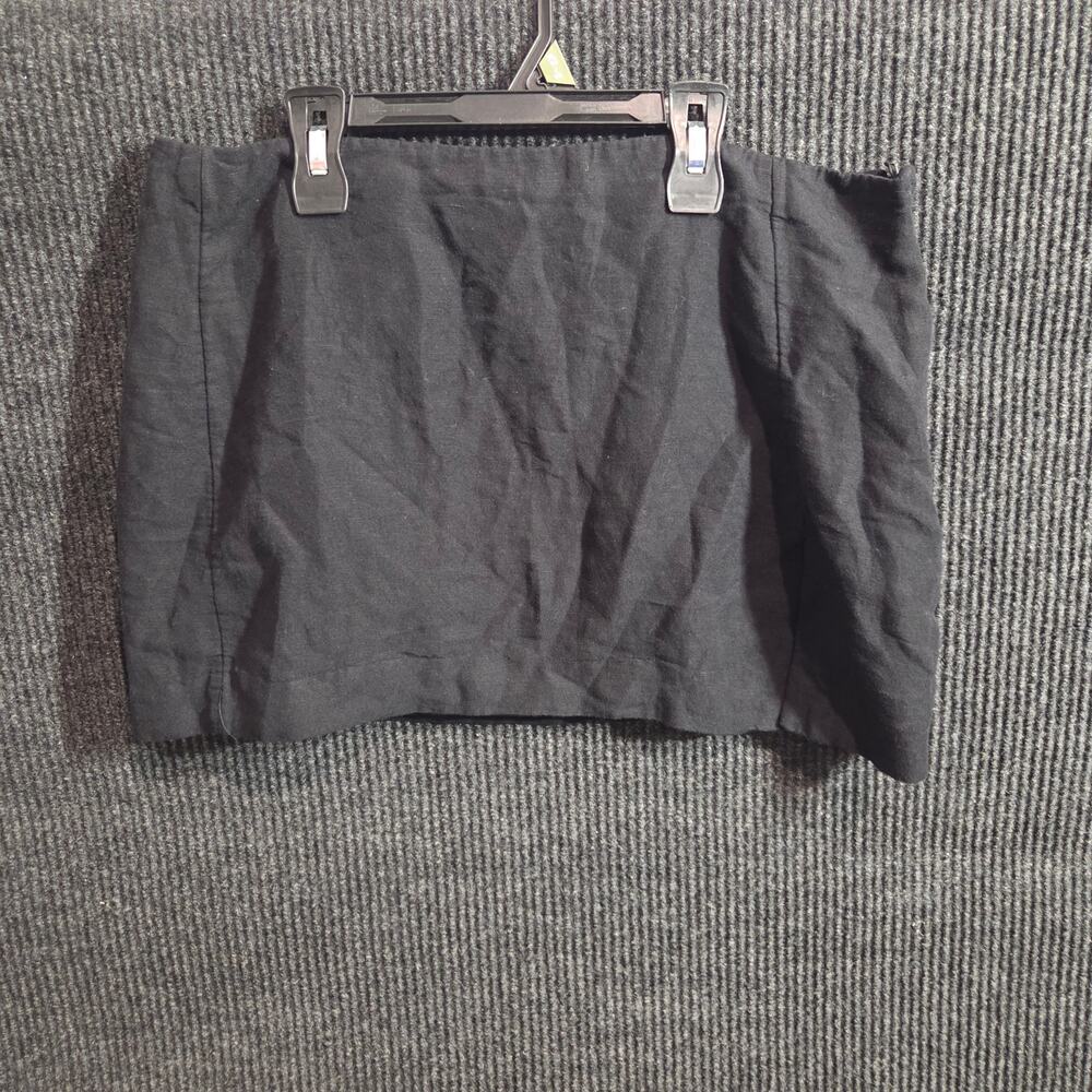 H&M Black Linen Blend Mini Skirt Women Size 14 Side Zip High Waist Casual